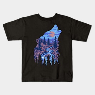 Howling Wolf Nature Moonlit Night Kids T-Shirt